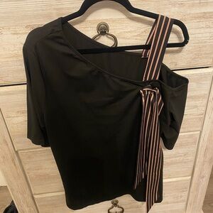SHEIN Black One-Shoulder Top with Striped Bow Strap